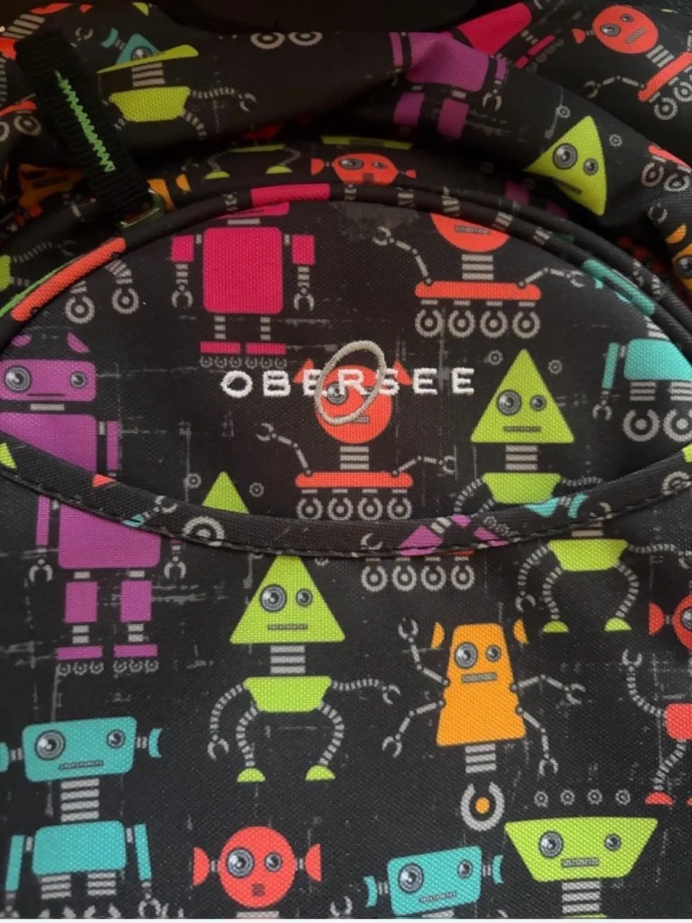 Kids Robot Print Black Backpack with Multicolor Accents